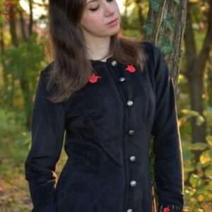 "Csángó Flower" autumn coat, black