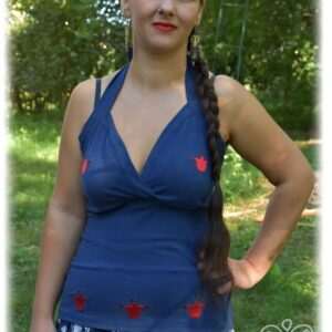 "Csángó Flowers" nostalgia summer top, blue