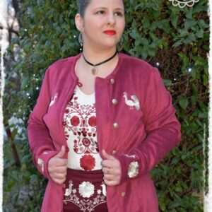 "Flowers of Rábaköz" autumn coat, burgundy-beige