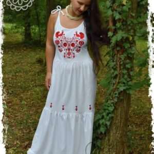 "Flowers of Rábaköz" summer dress, white-red