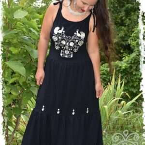 "Flowers of Rábaköz" summer dress, black-beige