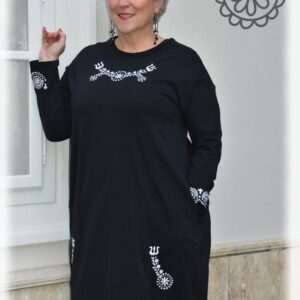 "Radiant Zala" Urbanfolk sack dress, long-sleeved, black