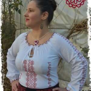 "Barberry" bow-tie blouse, long-sleeved, white-burgundy