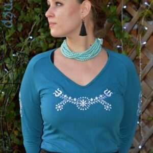 "Radiant Zala" top, long-sleeved, teal