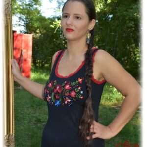 "Matyó Summer Flower" lace top, black-red