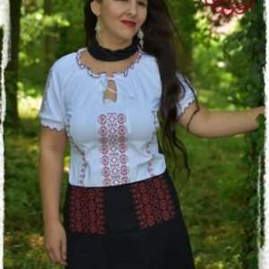 "Barberry" bow-tie blouse, short-sleeved, white-burgundy