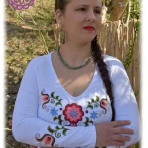 "Cuman Flower" top, long-sleeved, white