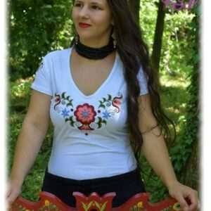 "Cuman Flower" top, short-sleeved, white