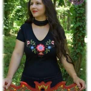"Cuman Flower" top, short-sleeved, black