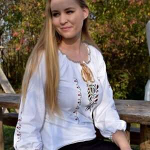 "Zala Flower" bow-tie blouse, long-sleeved, white