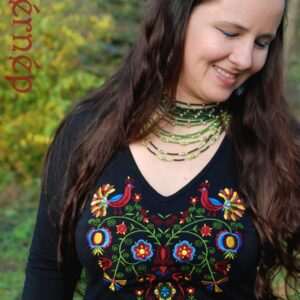 "Flowers of Rábaköz" top, long-sleeved, black