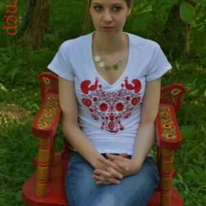 "Flowers of Rábaköz" top, short-sleeved, white-red