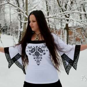 "Flowers of Sárköz" Juliet blouse, black-white