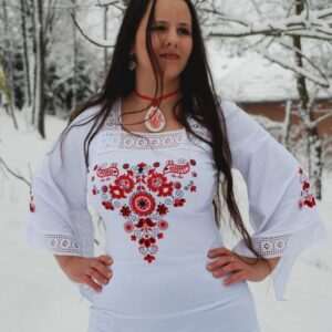 "Flowers of Sárköz" Juliet blouse, red-black-white