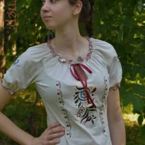 "Zala Flower" bow-tie blouse, short-sleeved, beige