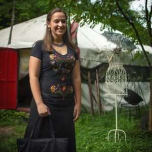 "Flowers of Rábaköz" top, short-sleeved, black