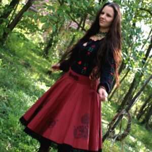 "Csángó Flower" bow-tie blouse, long-sleeved, black