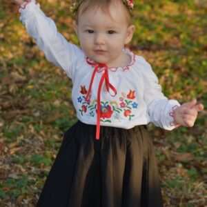 "Little Matyó Flower" bow-tie blouse, long-sleeved, white