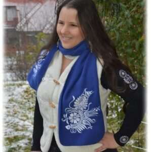 "Flowers of Somogy" scarf, blue-white