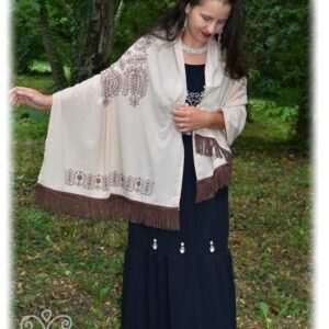 "Breeze" shawl, beige-brown (brown fringes)