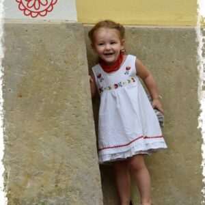 "Country Lass" dress, white, Sióagárd pattern