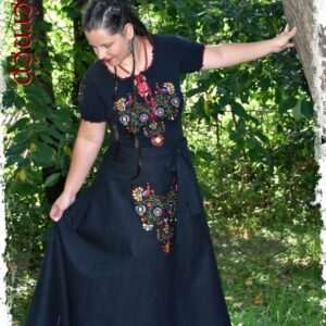 "Flowers of Rábaköz" wrap skirt, long, black