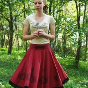 "Flowers of Kalotaszeg" twirly skirt, burgundy