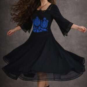 Full circle skirt, Madeira-gauze, double-layered, black