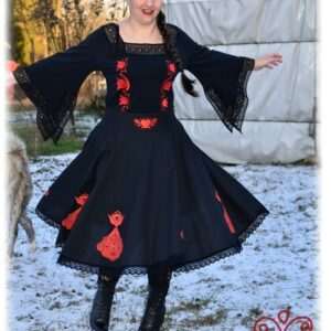 "Flowers of Mezőség" twirly skirt, black