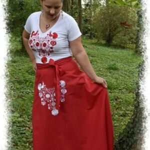 "Flowers of Rábaköz" wrap skirt, long, red-white