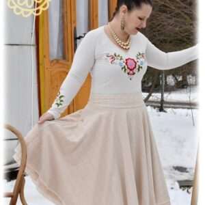 Full circle skirt, Madeira-gauze, double-layered, beige