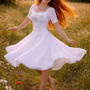 Full circle skirt, Madeira-gauze, double-layered, white