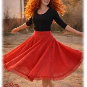 Full circle skirt, Madeira-gauze, double-layered, red