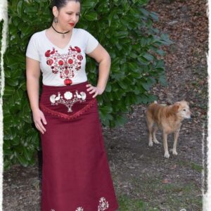 “Flowers of Rábaköz” Empress skirt, burgundy-beige