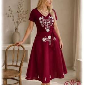 "Flowers of Rábaköz" wrap skirt, short, burgundy-white